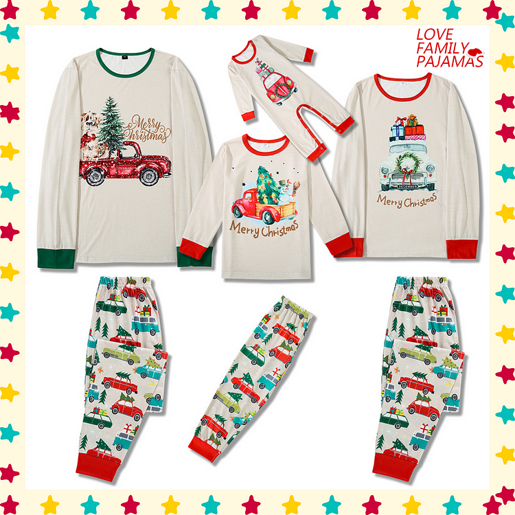 Christmas Car Cartoon Print Holiday Gifts Family Matching Pajamas Sets