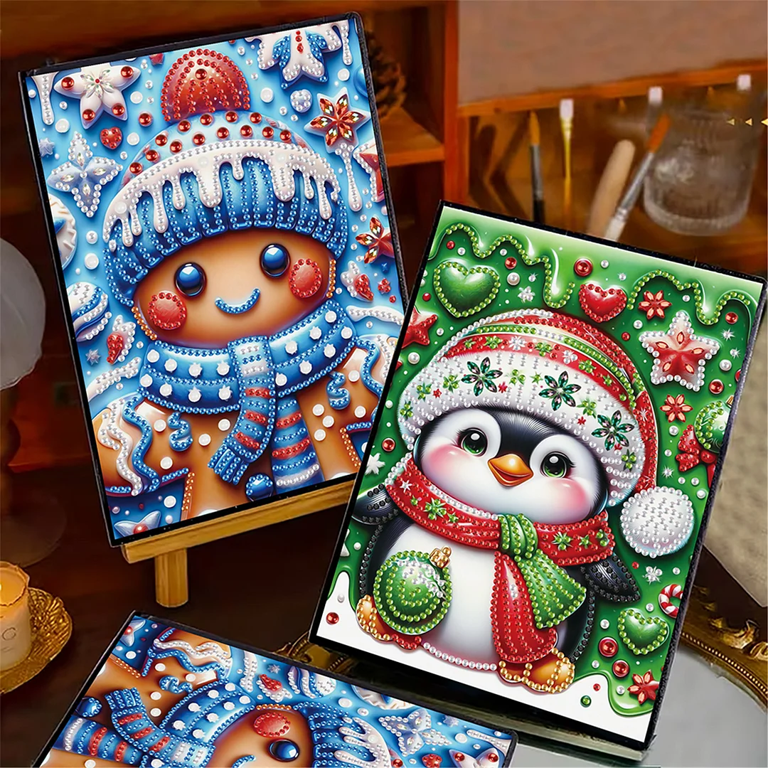 2pcs Christmas Partial DIY 50 Pages A5 Diamond Painting Notebook for Study Home