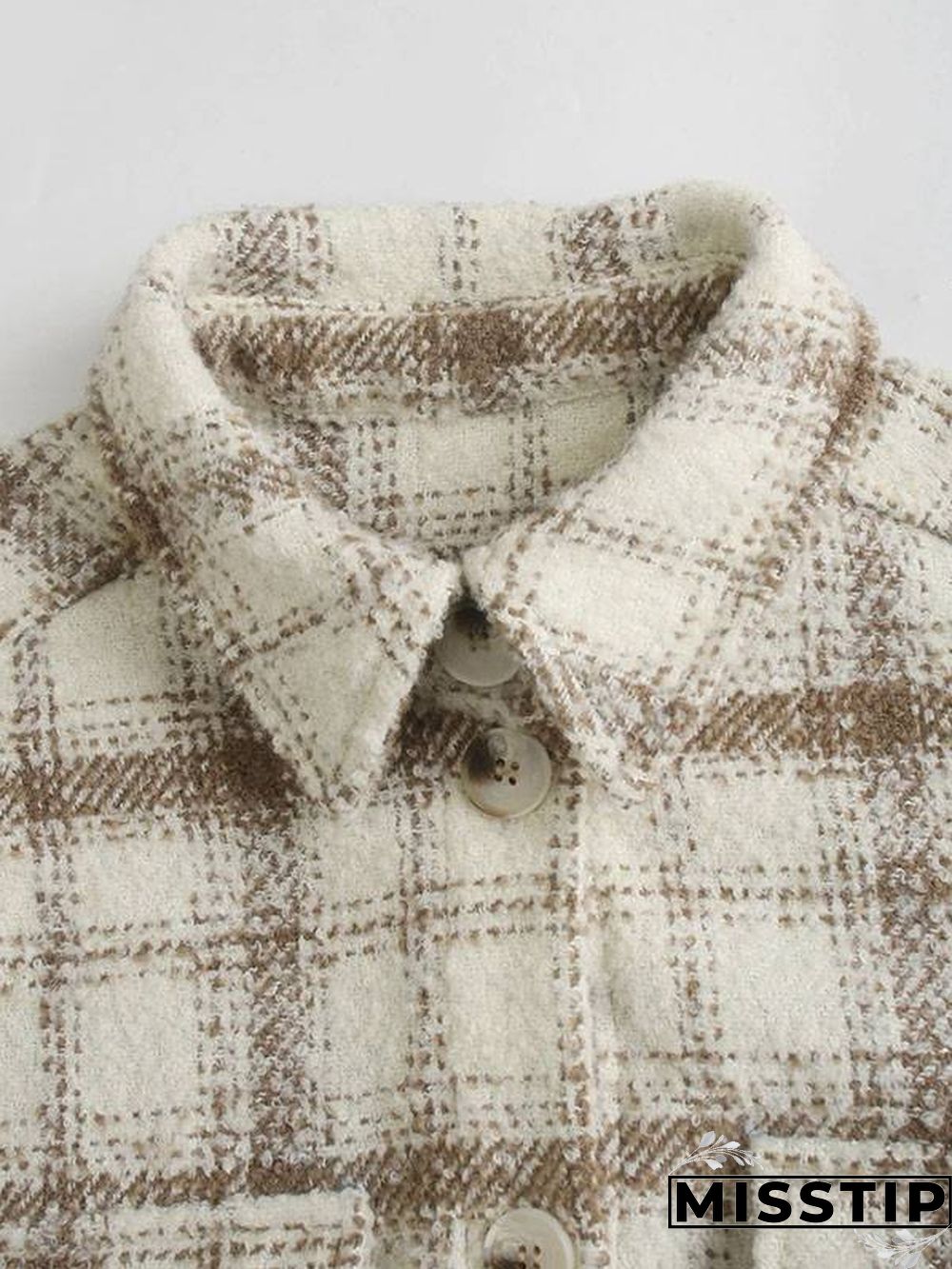 Classic Thick Colorblock Checked Button Down Shirt Jacket Woolen