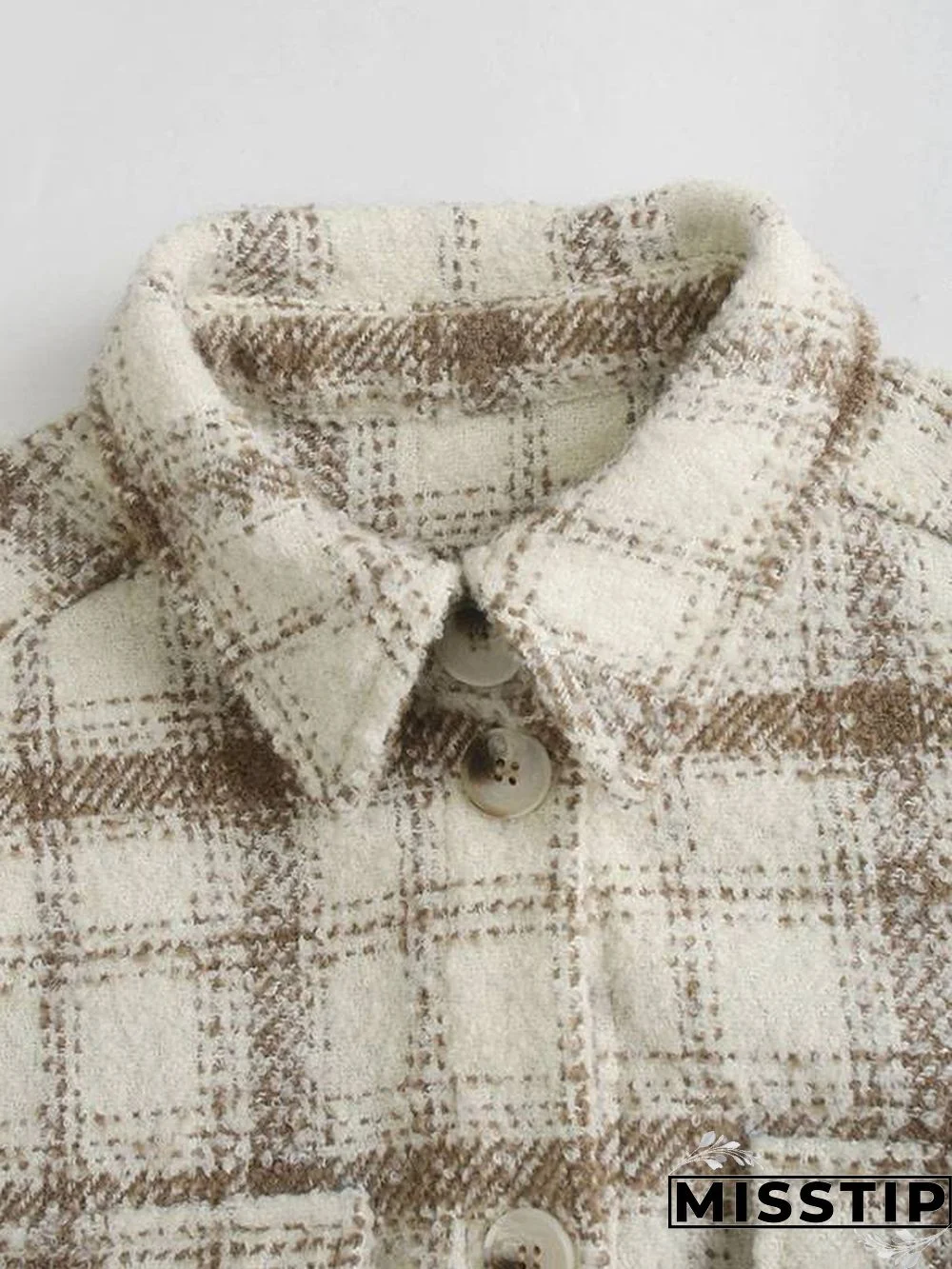 Classic Thick Colorblock Checked Button Down Shirt Jacket Woolen