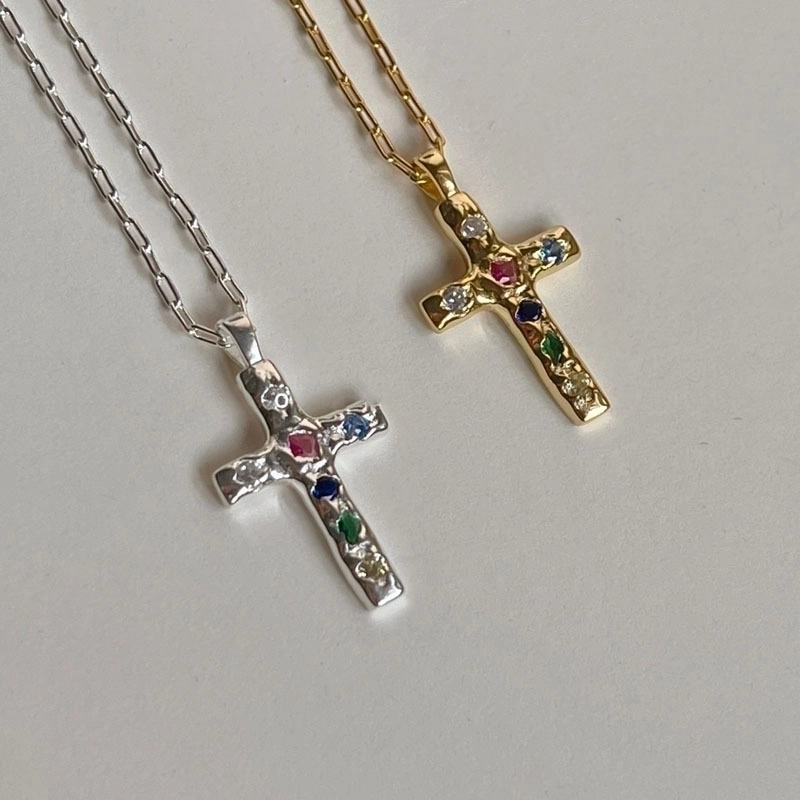 Streetwear Cross Copper Inlay Zircon Pendant Necklace