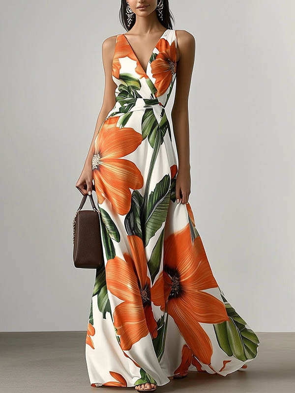 Women's Printed Slim Waisted Maxi Dress elevenforest