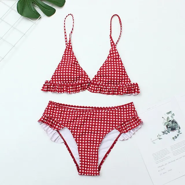 Plaid Sexy Women Bikini Set 2020 New Push Up Ruffles Padded Swimwear Bikini Hot Sale Women Bathing Suit Beachwear Swimming Suit