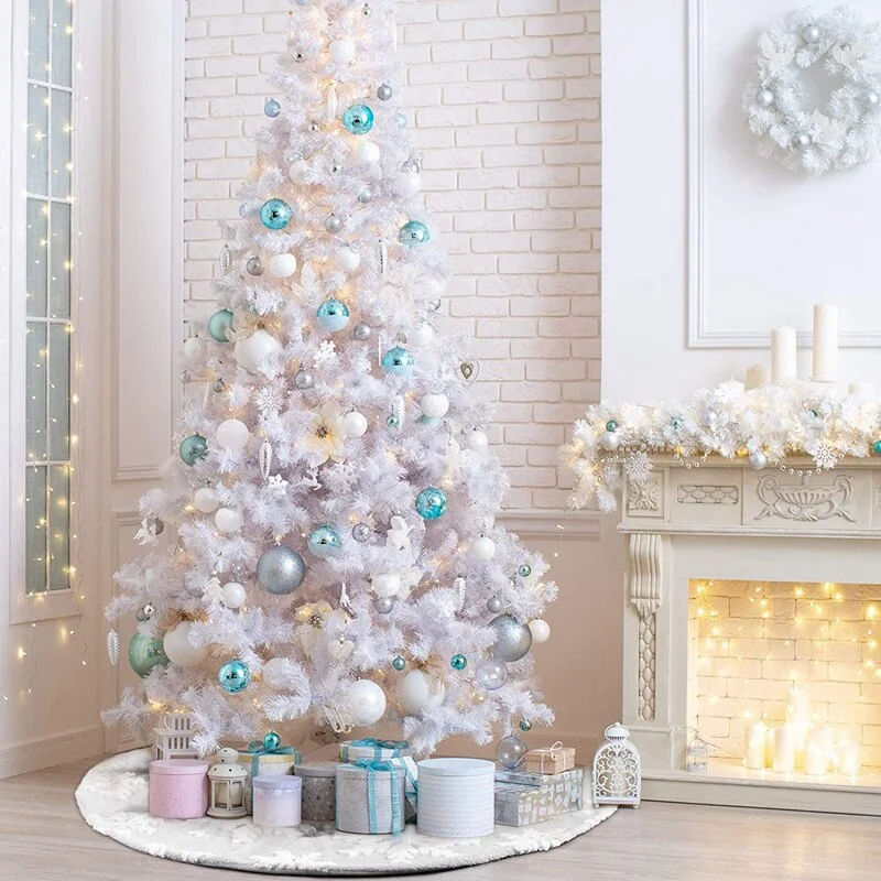 White Snowflake Xmas Tree Skirt Carpet Floor Mat Ornament Merry Christmas Decoration for Home Natal New Year Navidad 2022 Decor