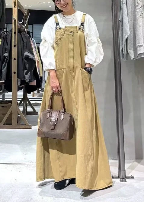 DIY Khaki Oversized Pockets Denim Cami Dress Summer