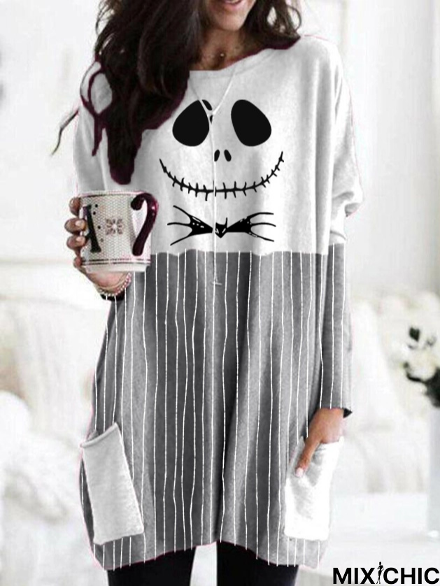 Halloween skull comfortable loose and casual dress