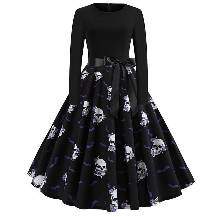 Halloween Skulls and Bats Bow Dress
