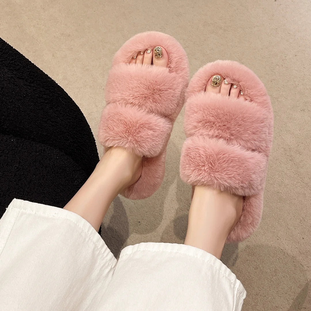 Yyvonne Slippers Women 2025 New Autumn And Winter Fashion Hairy Slippers Women Wear A Word Drag