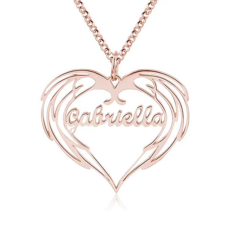 Personalized Heart Name Necklace with Angel Wings Necklace Gifts