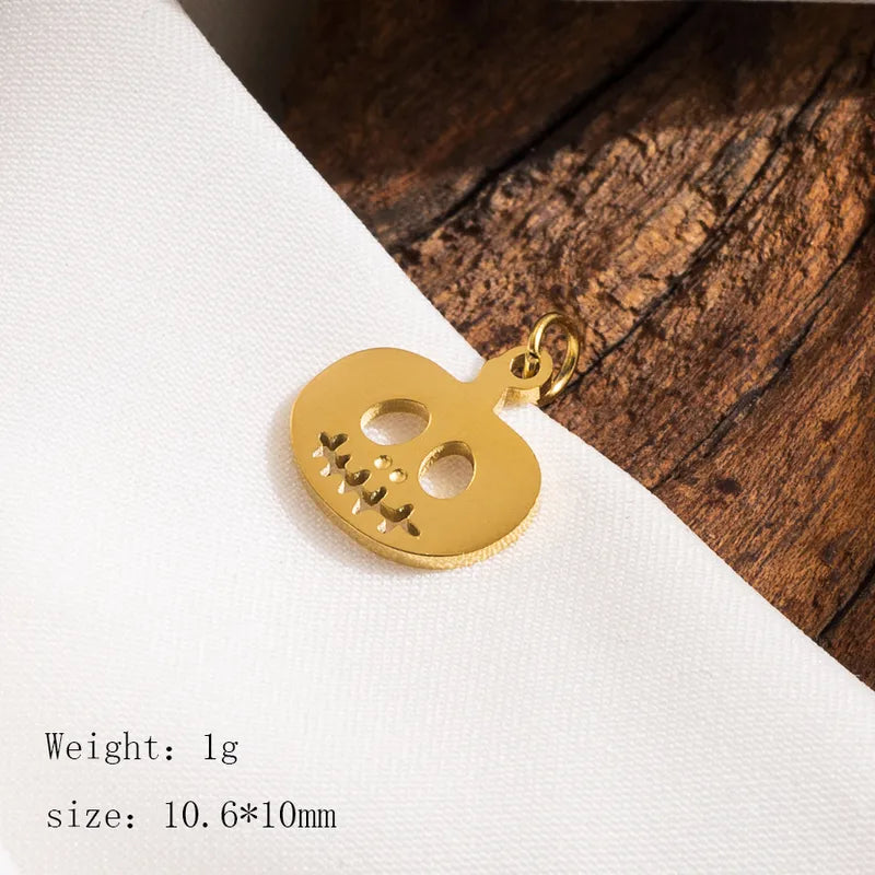 1 Piece 23*24mm Hole 3~3.9mm 304 Stainless Steel 14K Gold Plated Pumpkin Skull Ghost Polished Pendant Jewelry Accessories