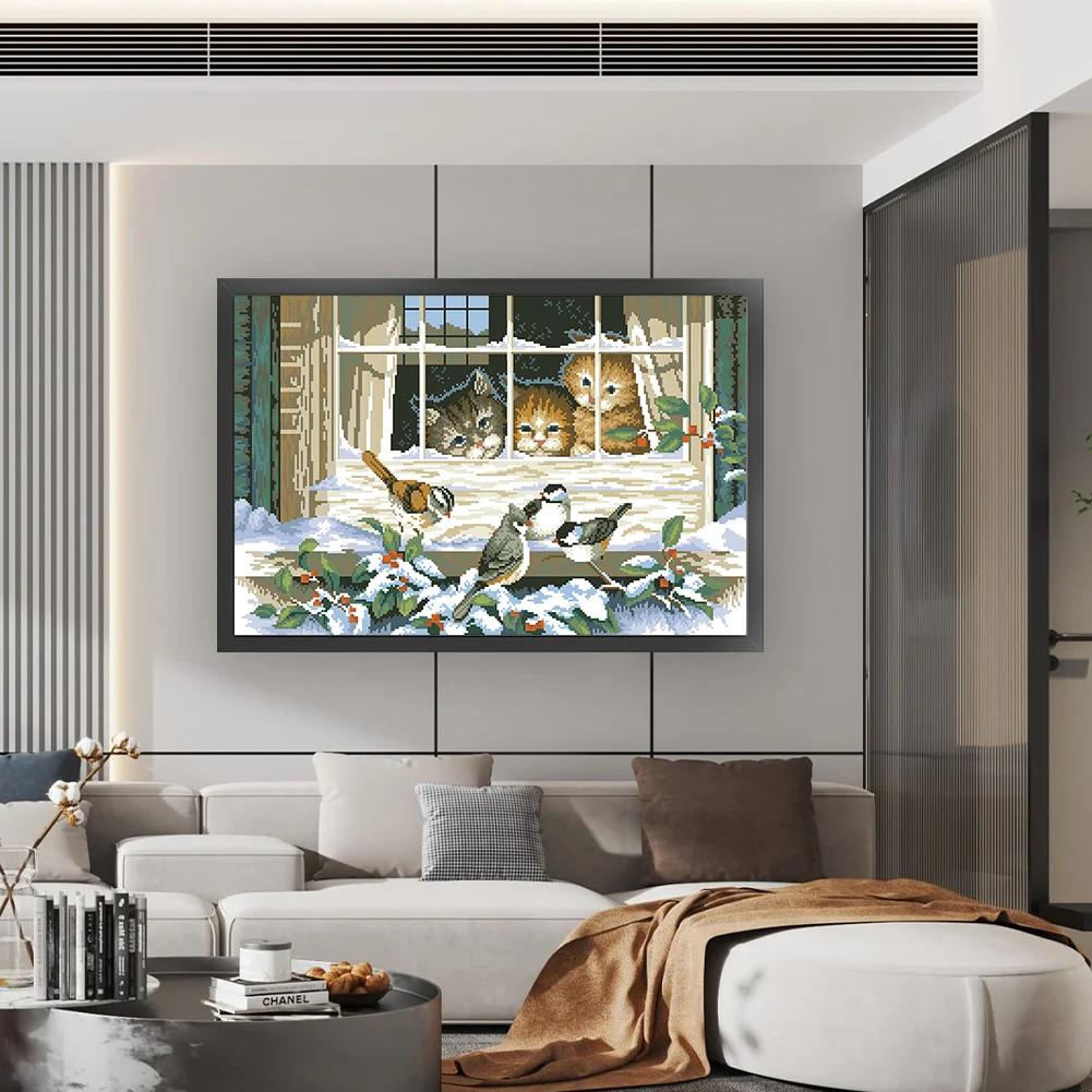 9CT Full Stamped Cross Stitch Bead Embroidery- Cat(Canvas|71*46CM)