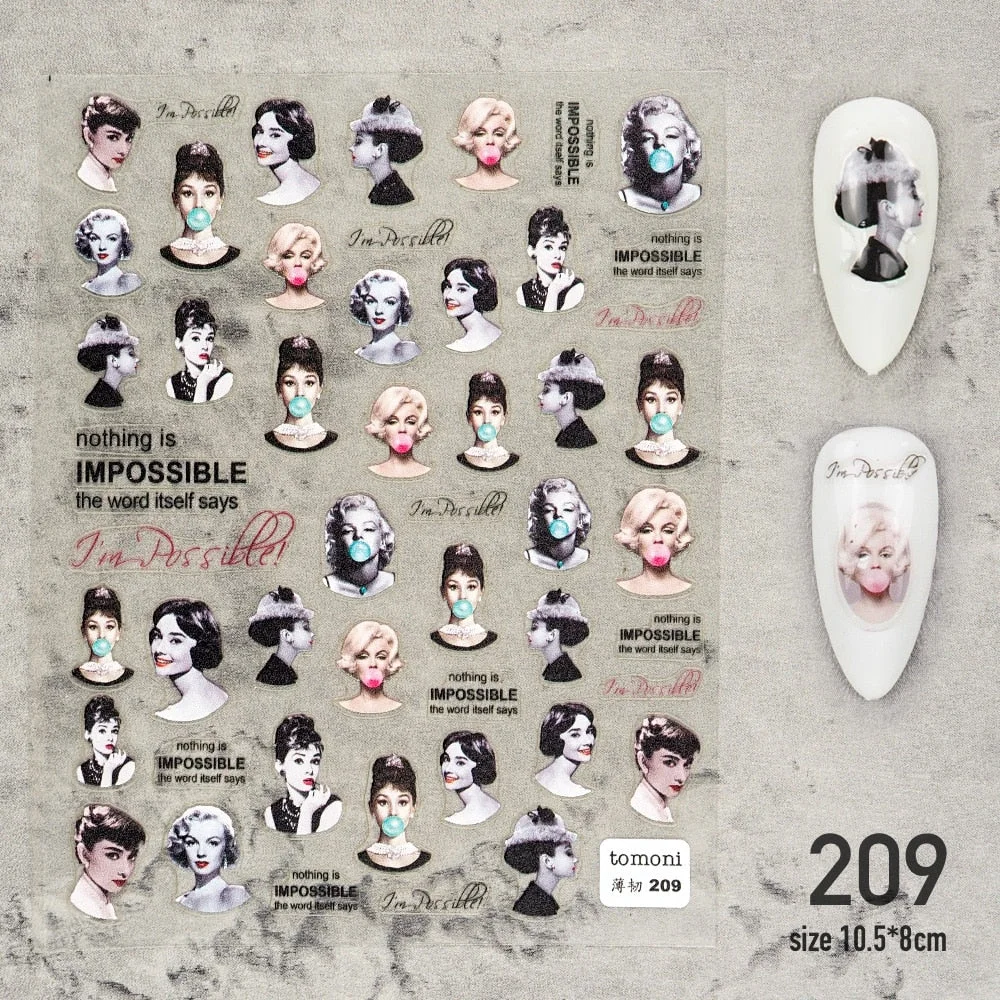 Nail Art Sticker water decal decorations Beauty Woman Marilyn Monroe Audrey Hepburn DIY Watermark Decals Nail Art Sticker
