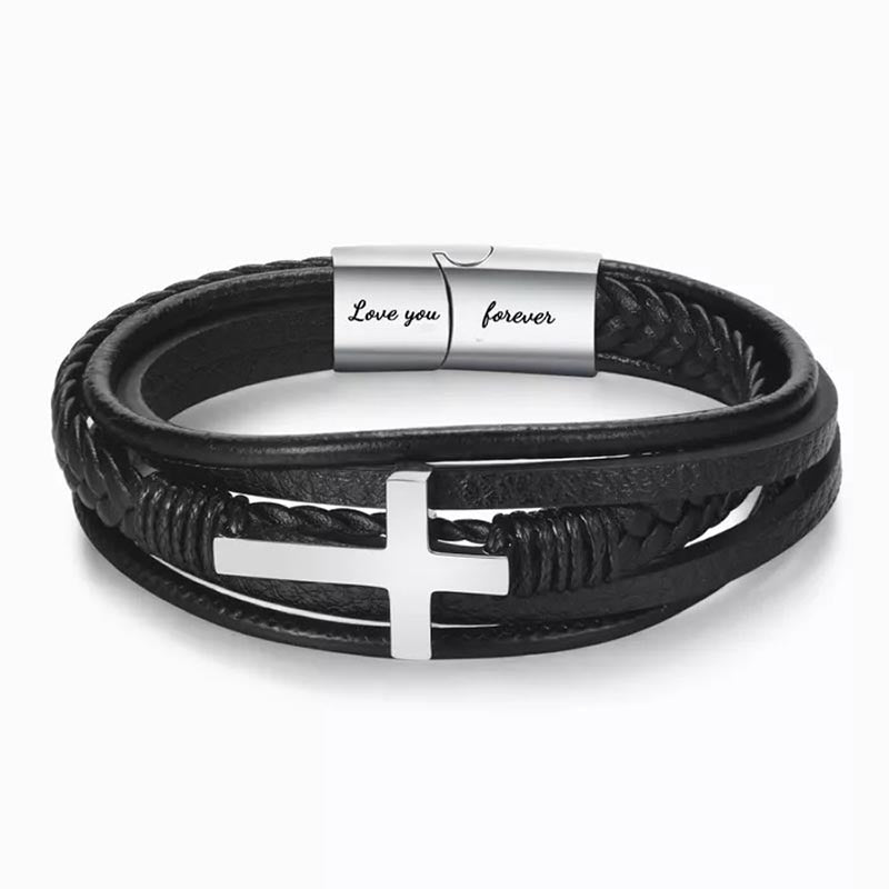 Unique Gift To My Son Pray Through It Leather Cross Bracelet