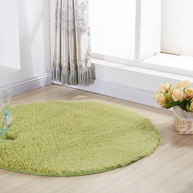 INS Round Area Rugs for Living Room Bedroom Shaggy Carpets Nordic Style Home Carpet Plush Rug Bedside Floor Mats Solid Color