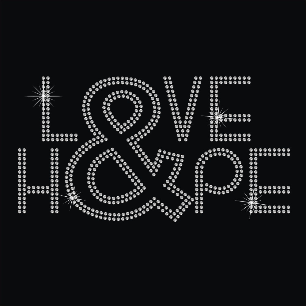 Love and hope word custom design iron on rhinestone appliques heat transfers