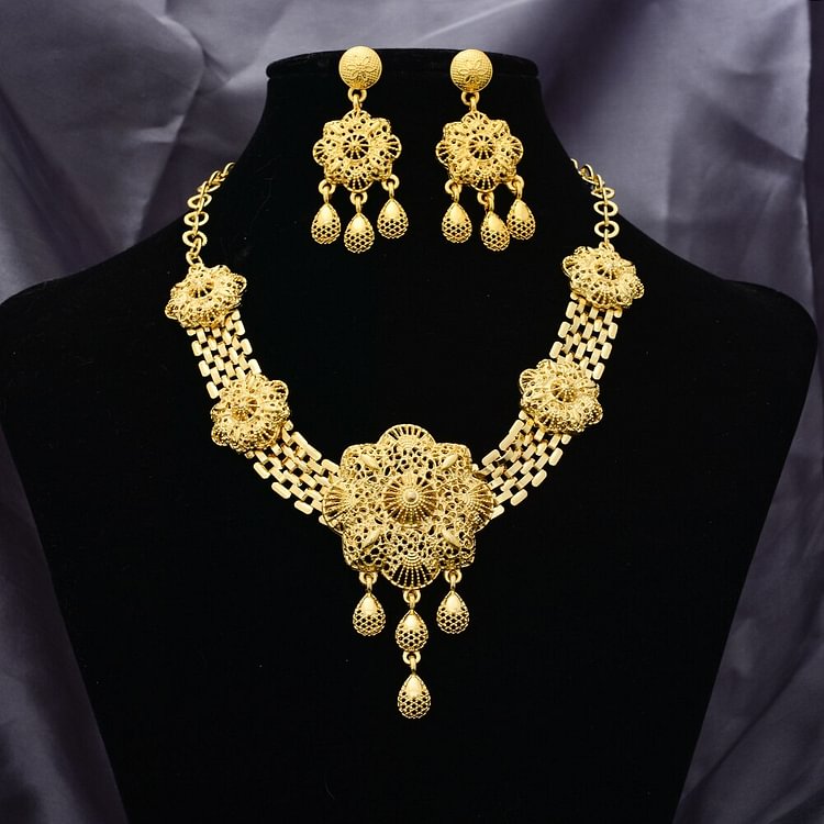 African Dubai Gold Color crystal jewelry set For Women