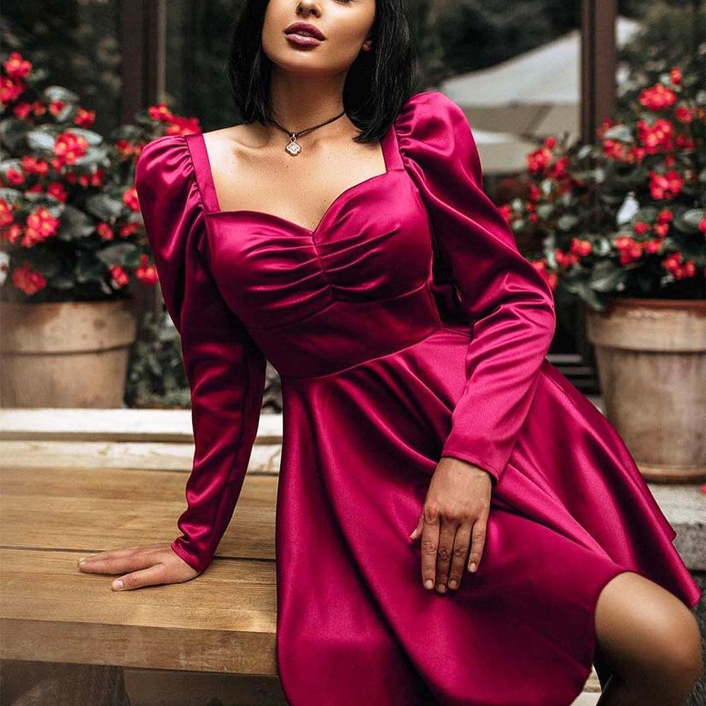 Sexy Square Neck Long Sleeve Evening Dress-zachics