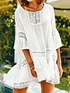 Solid Color Crochet Three-Quarter Sleeves Cover-Ups Tops