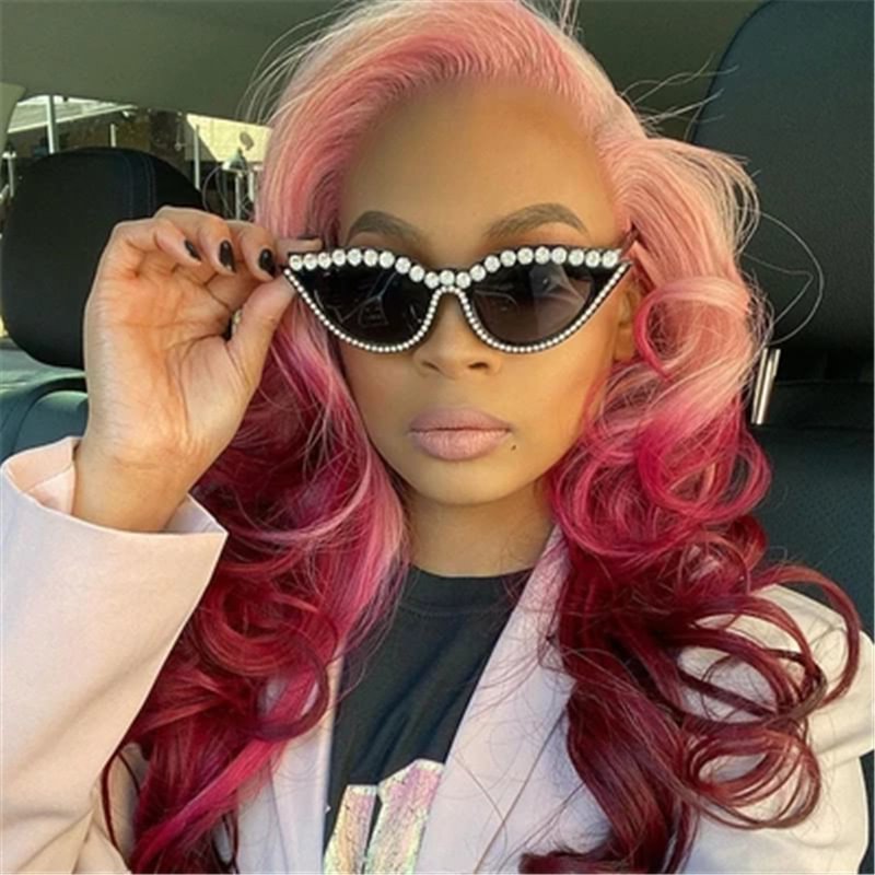 Red Pink Long Wavy Wigs Cosplay Party Hair US Mall Lifes
