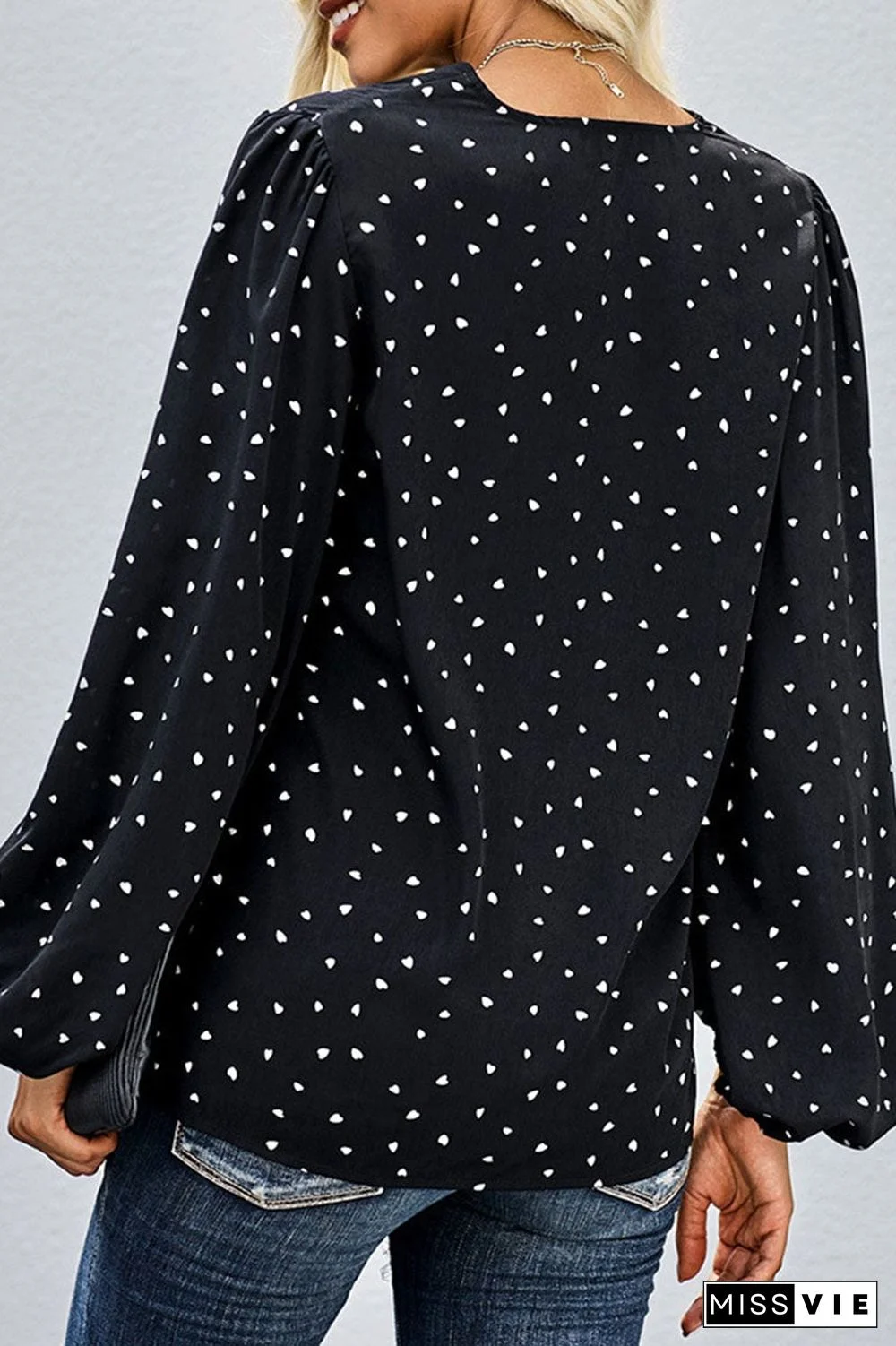Fashion Sweet Dot Split Joint V Neck Tops