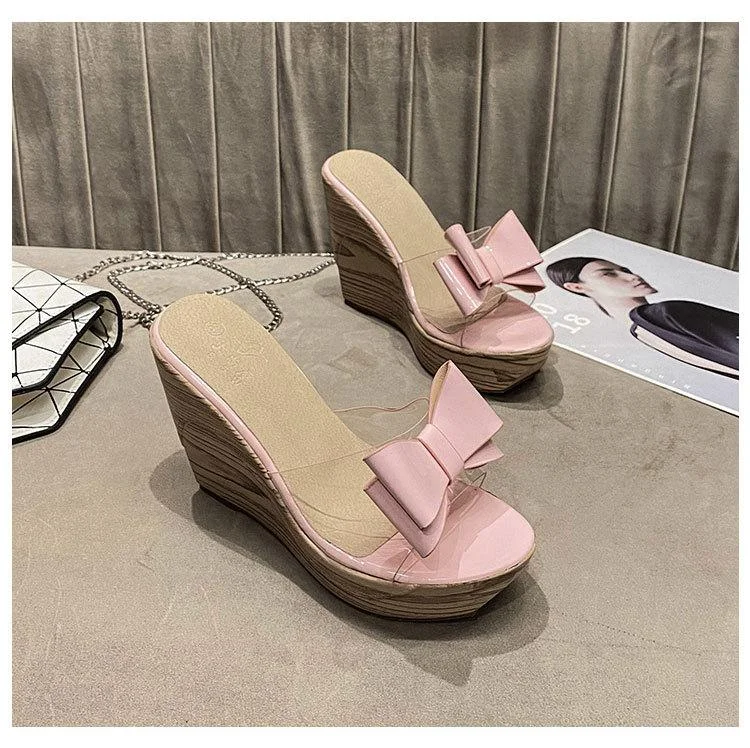 2021 Summer New Bowknot Design Platform Wedge Sandals Women's Sweet Fashion Sexy High Heels