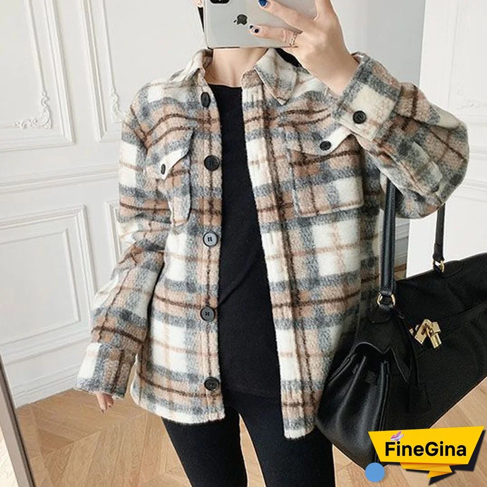 Dyed Pocket Overshirt Check Wool Blend Shirt Jacket