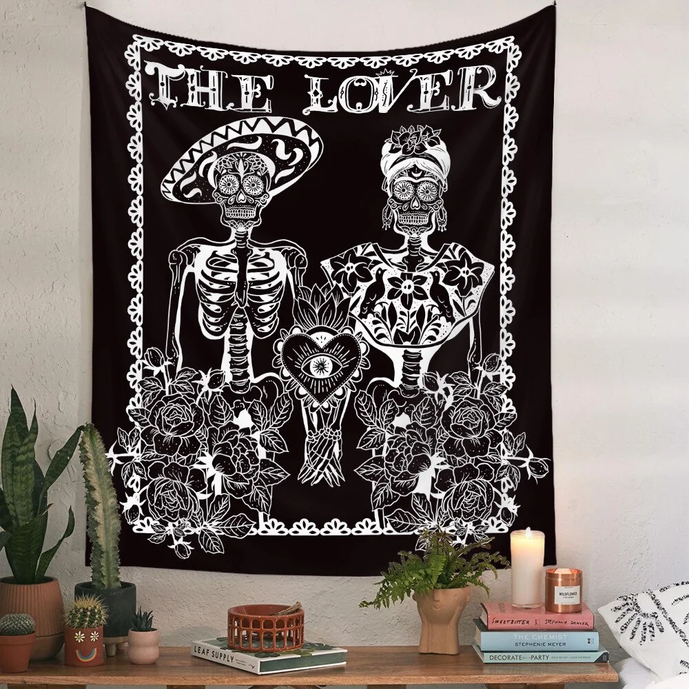 Athvotar Skull Lovers Tapestry Wall Hanging Aesthetic Background Cloth Sun Boho Decoration Home Art Tapiz for Bedroom Room Tapisserie