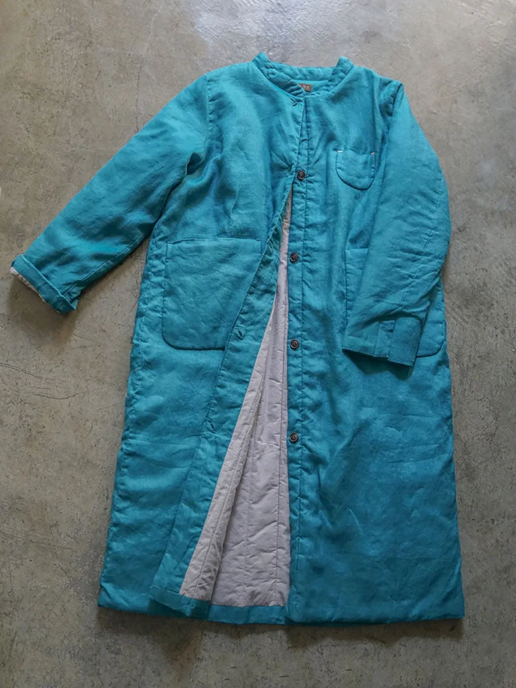 Women Winter Casual Button Pocket Solid Padded Coat
