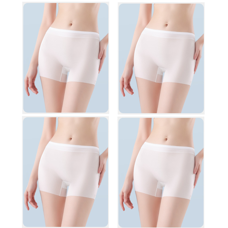 Fairfairfair 4pcs Summer Ice Silk Ultra-thin Quick-drying Boxer Brief Women Seamless High waist Panties Plus Size Female Safety Underwear