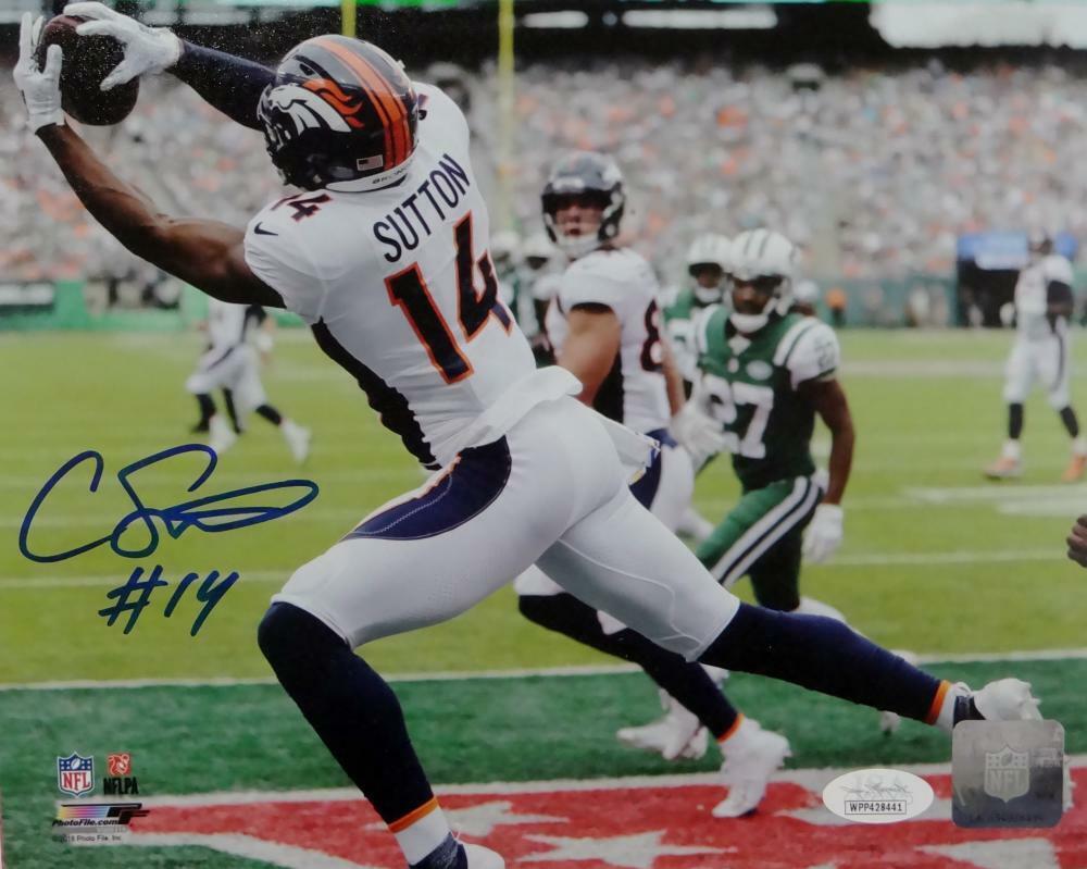 Courtland Sutton Autographed Broncos 8x10 Photo Poster painting Catch vs Jets- JSA W Auth *Blue