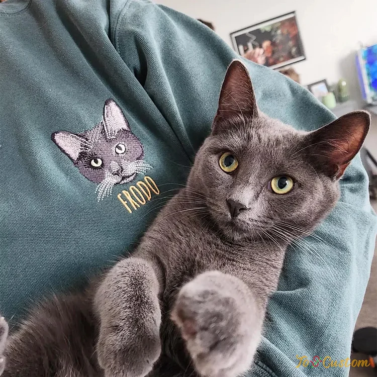 TOSCUSTOM™ Custom Personalized Cat Face Embroidery Hoodie with Cat Name 