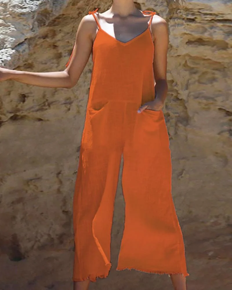 Solid Color Suspender Jumpsuit