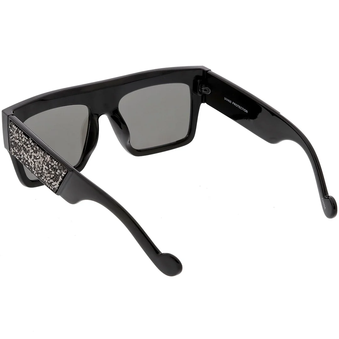 Women's Rhinstone Crystal Flat Top Square glasses Mirrored Lens 57mm