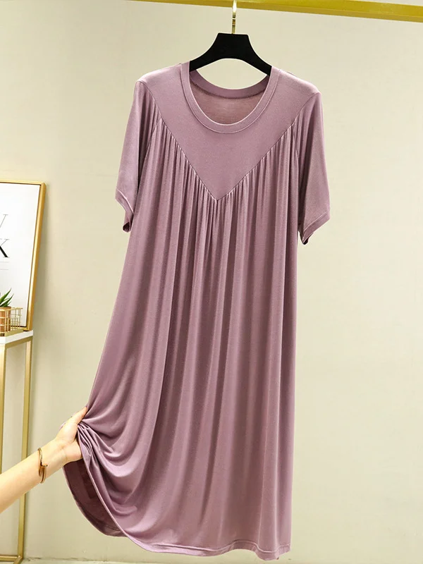 Loose Solid Color Pleated Modal Pajamas Dress