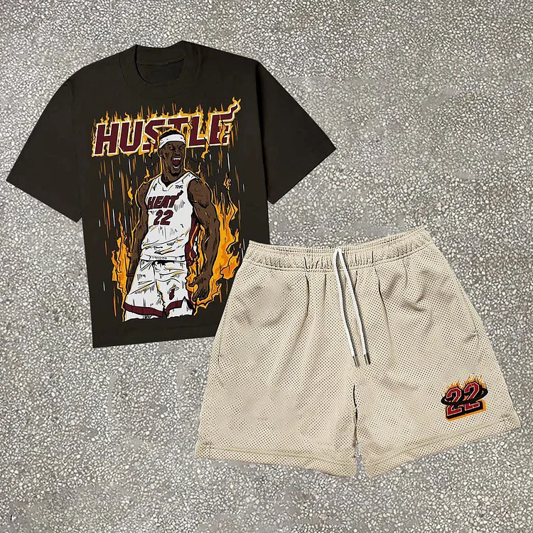 Hip Hop Basketball Print Street Short Sleeve Suit