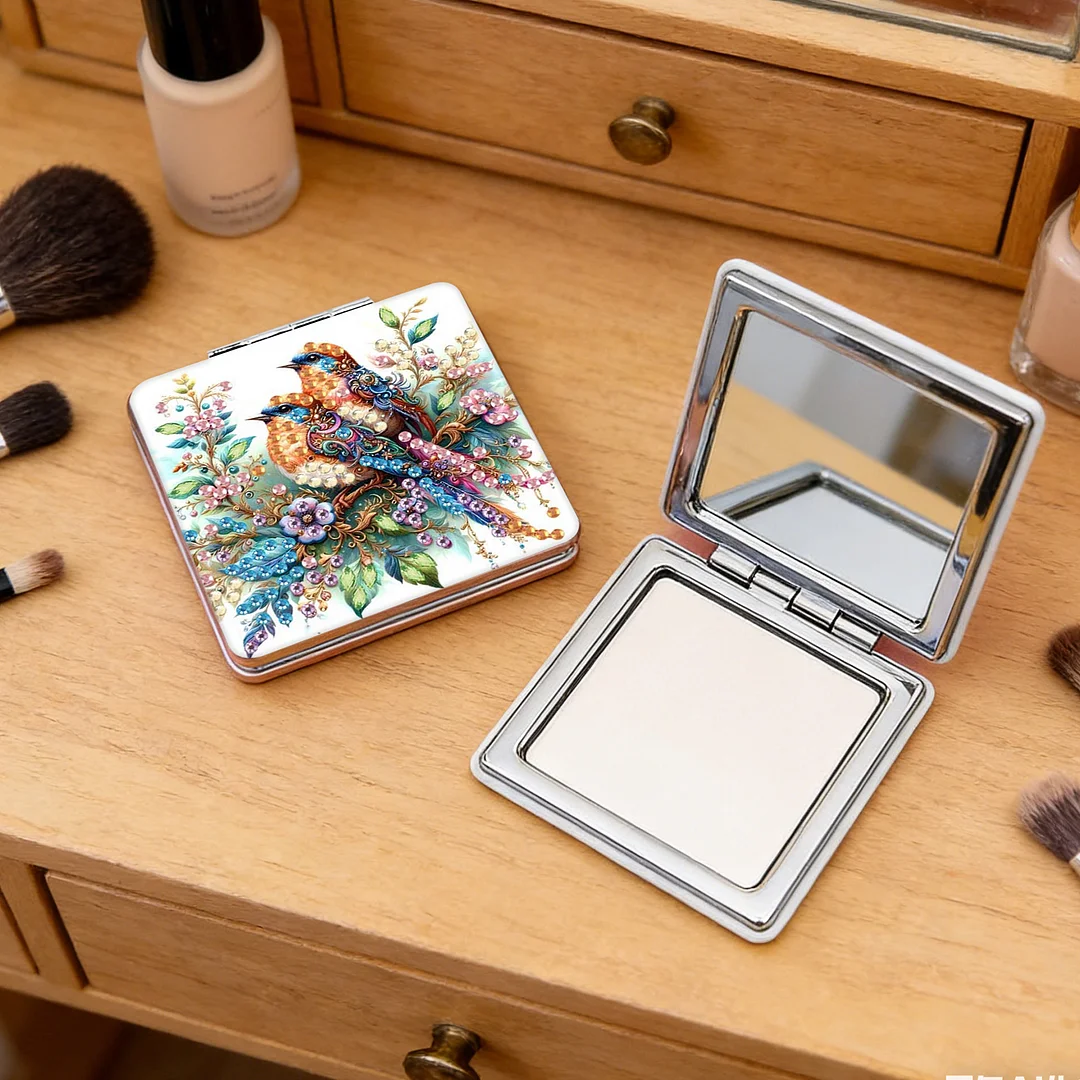 Bird DIY Special Shaped Diamond Painting Compact Mirror Kits Diamond Art Painting Pocket Mirror for Adults and Beginners