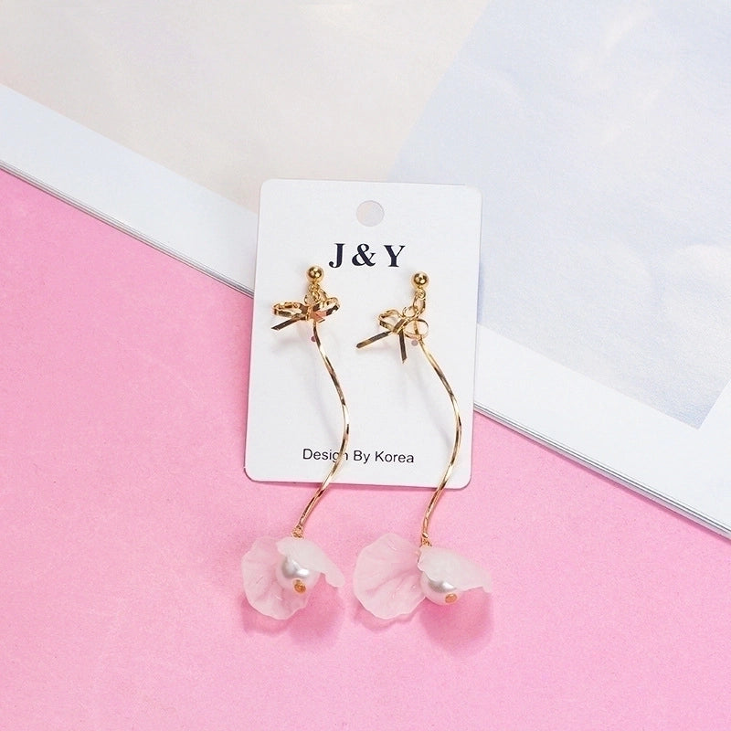 1 Pair Fashion Flower Alloy Plating Artificial Pearls Women’s Drop Earrings