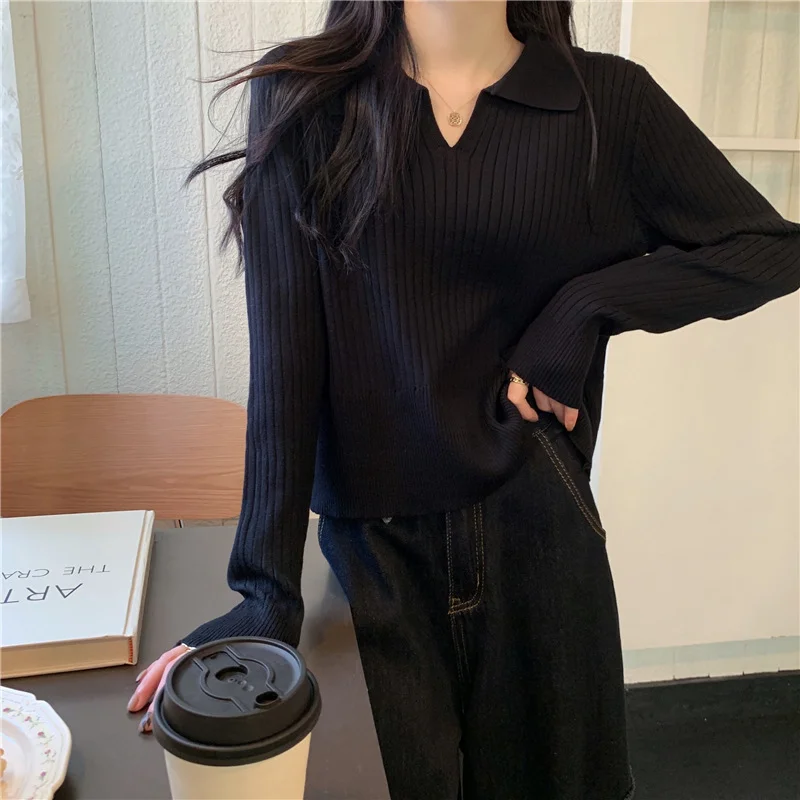 Brownm Brownm POLO Collar Apricot Sweater Female Autumn 2023 New Korean Version With Long-Sleeved Sweater Student Jacket Tide