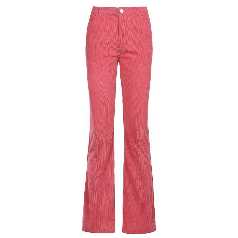 HEYounGIRL Autumn Casual Corduroy Brown Long Trousers Women Skinny Mid Waist Pants Capris Fashion Thin 90s Pocket Sweatpants