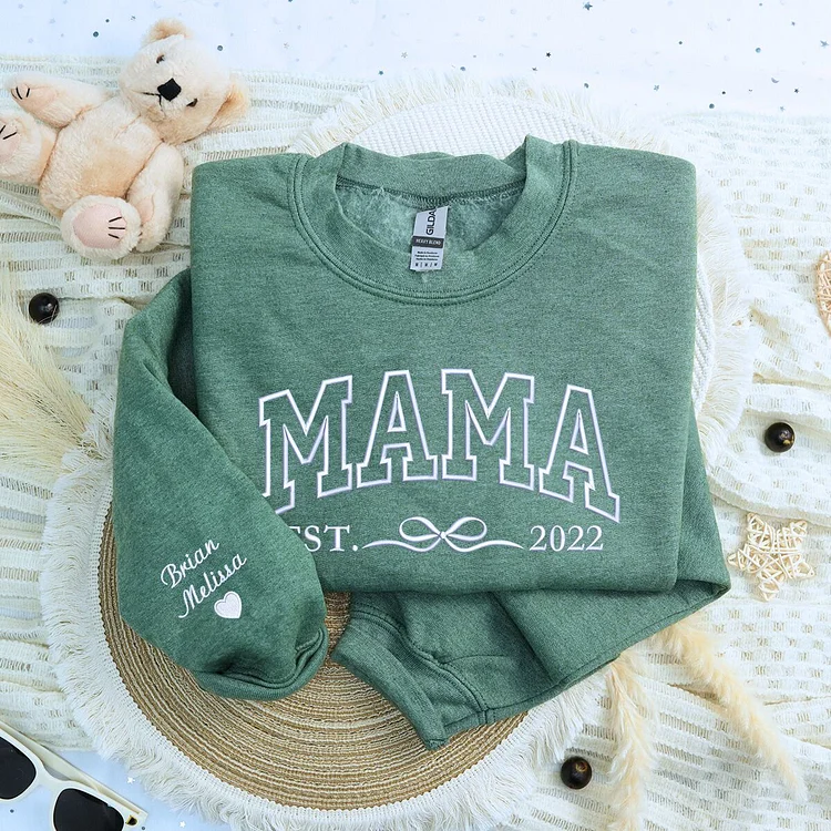TOSCUSTOM™ Custom Embroidered Mama with Coquette Bow Sweatshirt Mother's Day Gift