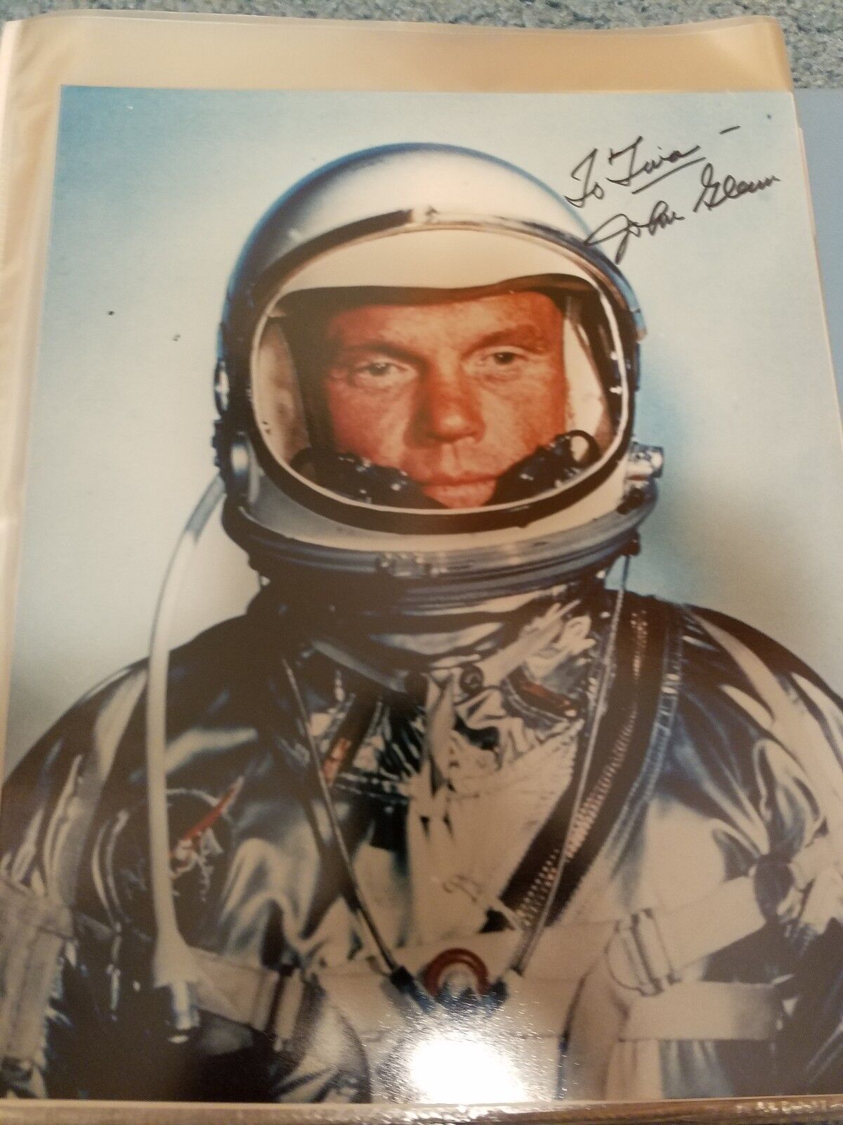 ASTRONAUT JOHN GLENN HAND SIGNED AUTOGRAPHED COLOR Photo Poster painting TO TINA