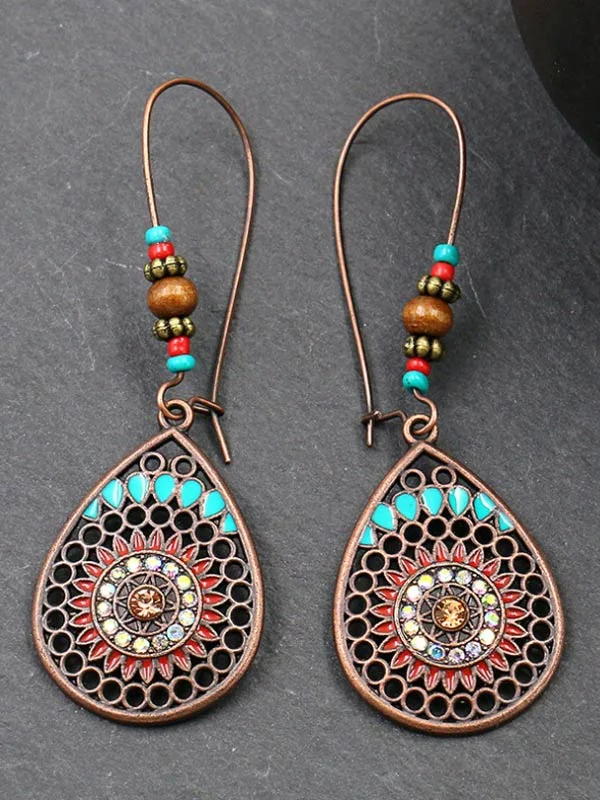 Bohemian hollow drop-shaped long earrings-Mayoulove