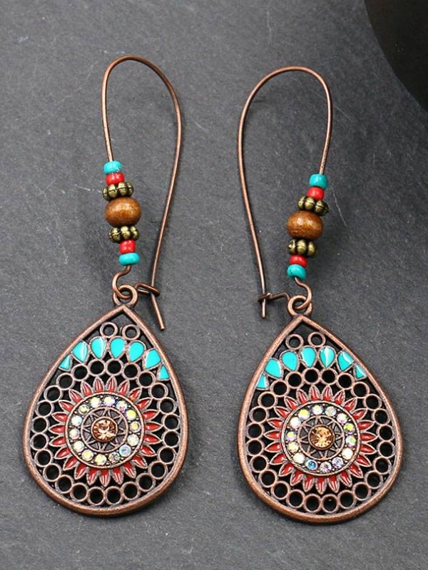 Bohemian hollow drop-shaped long earrings-Mayoulove