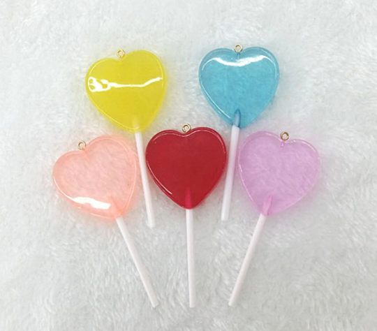 Bulk 10/30 pcs Heart Resin Lollipop Charms,Cute Heart Candy Lollipop Charm Pendant DIY decoration Earrings Necklace Key chain DIY