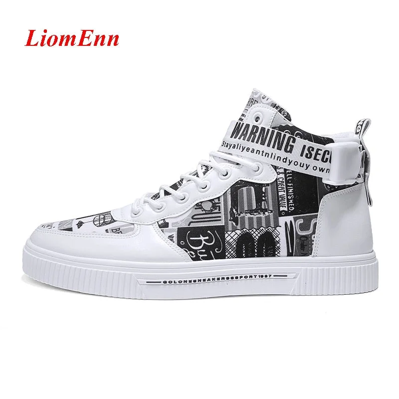 Graffiti High Top Sneakers Women Shoes 2021 Spring White Yellow Sneaker Sport Shoes Man Tennis Vulcanized Shoes Woman Large Size