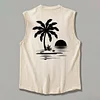 Men's Casual Coconut Tree & Sun Print Round Neck Tank Top by Inlyline