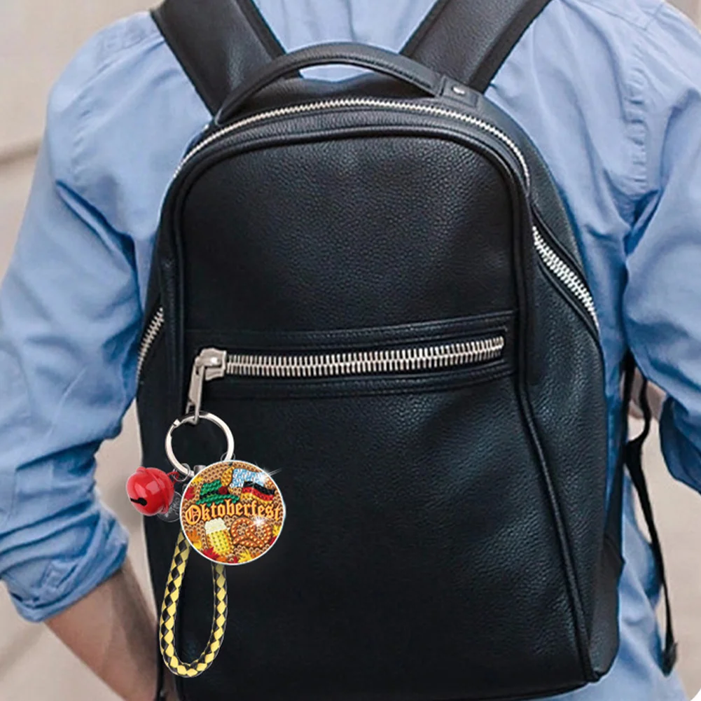 Double Sided Oktoberfest Rhinestone Painting Keychain Pendant for Party Supplies