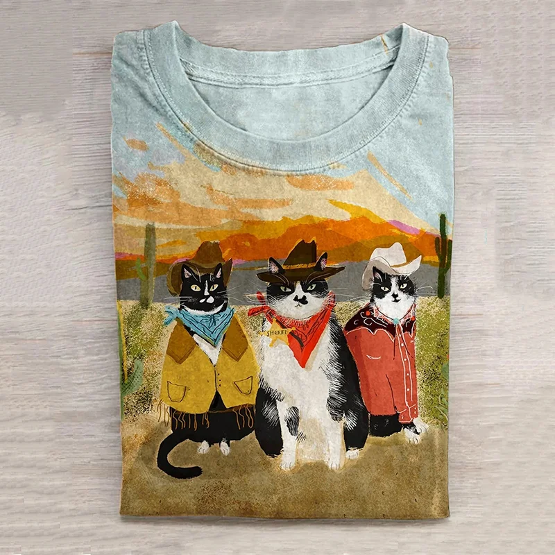 Unisex Cat Art Print Casual Long Sleeve T-Shirt