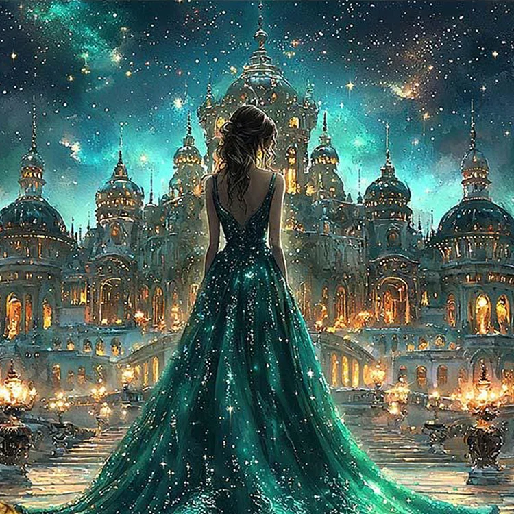 Fantasy Moon Night Beach Scenery Girl-11CT/14CT Stamped Cross Stitch-50*50cm(Canvas)
