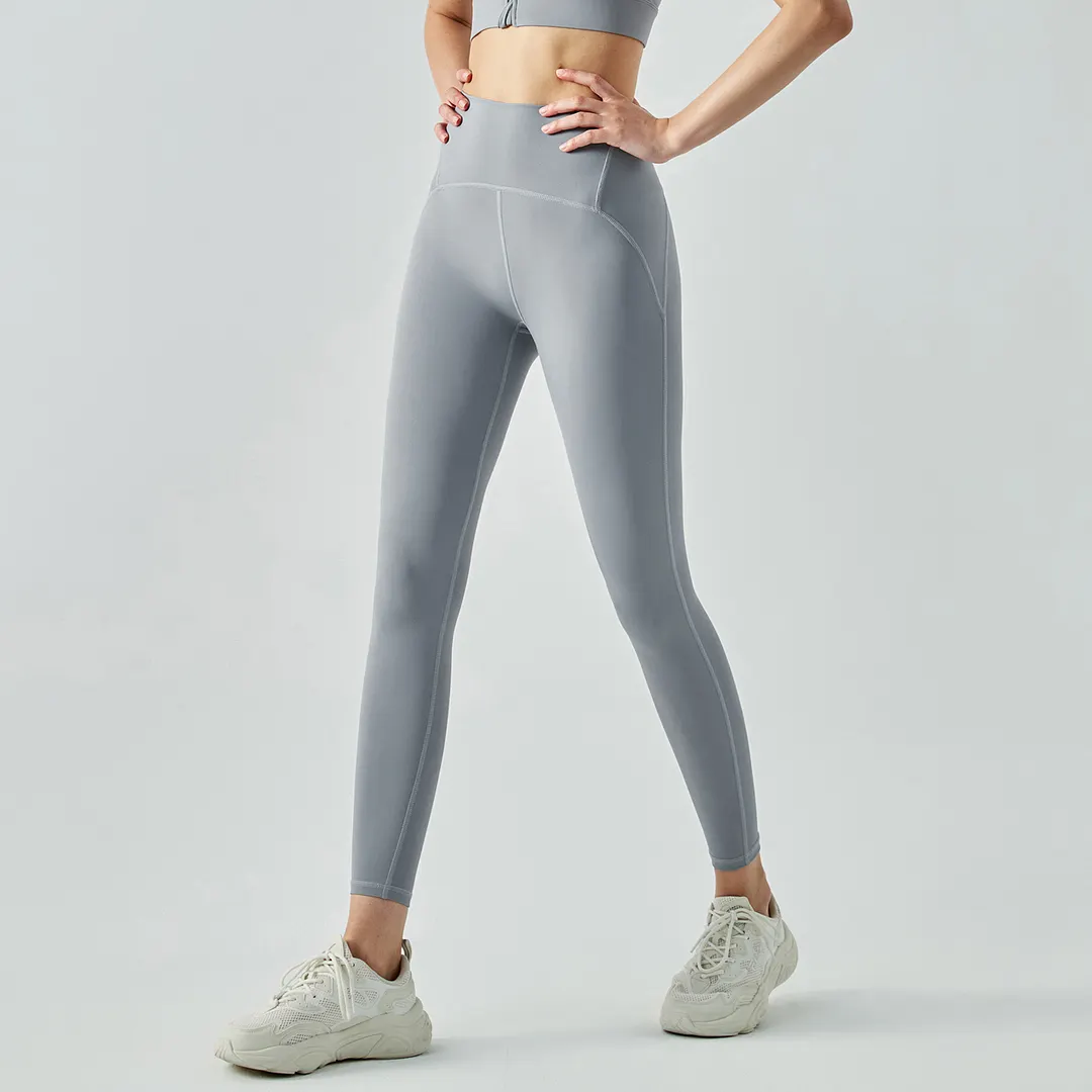 Buy Hergymclothing Rhino Gray women's high rise traceless naked feeling tummy control slimming waist nylon gym capri leggings at an affordable price